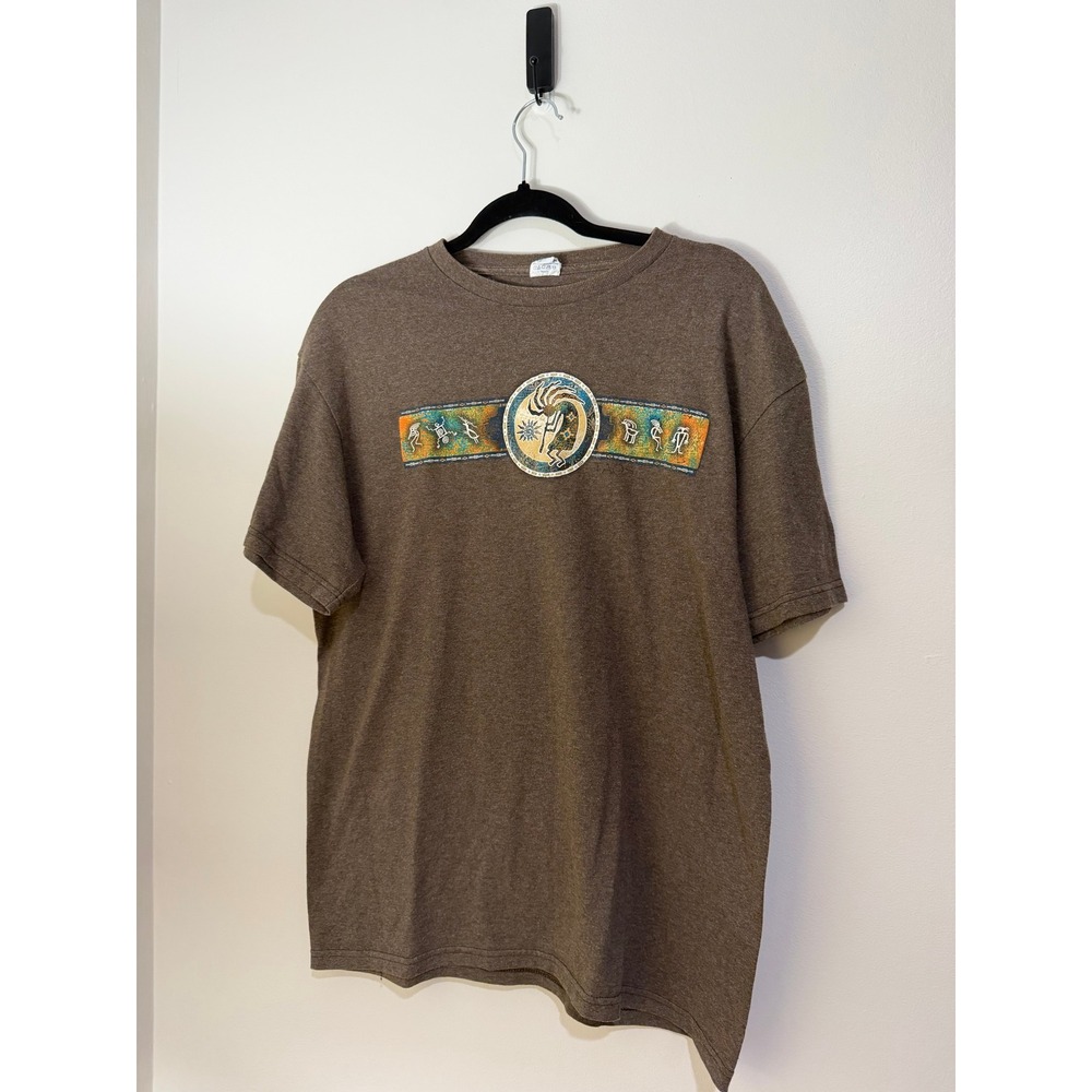 Vintage Y2K Taos New Mexico Kokopelli T Shirt L Brown Southwest Petroglyph Tee